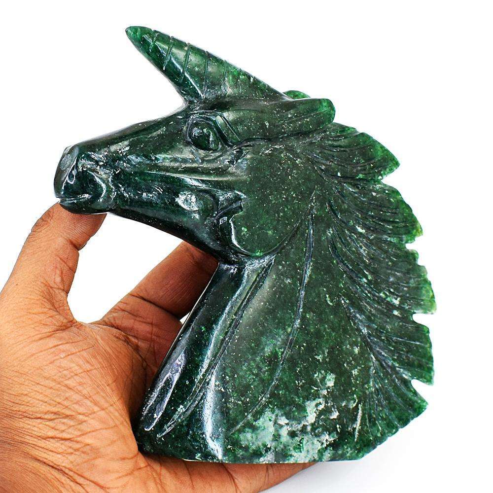 gemsmore:Exclusive Green Jade Hand Carved Unicorn Head