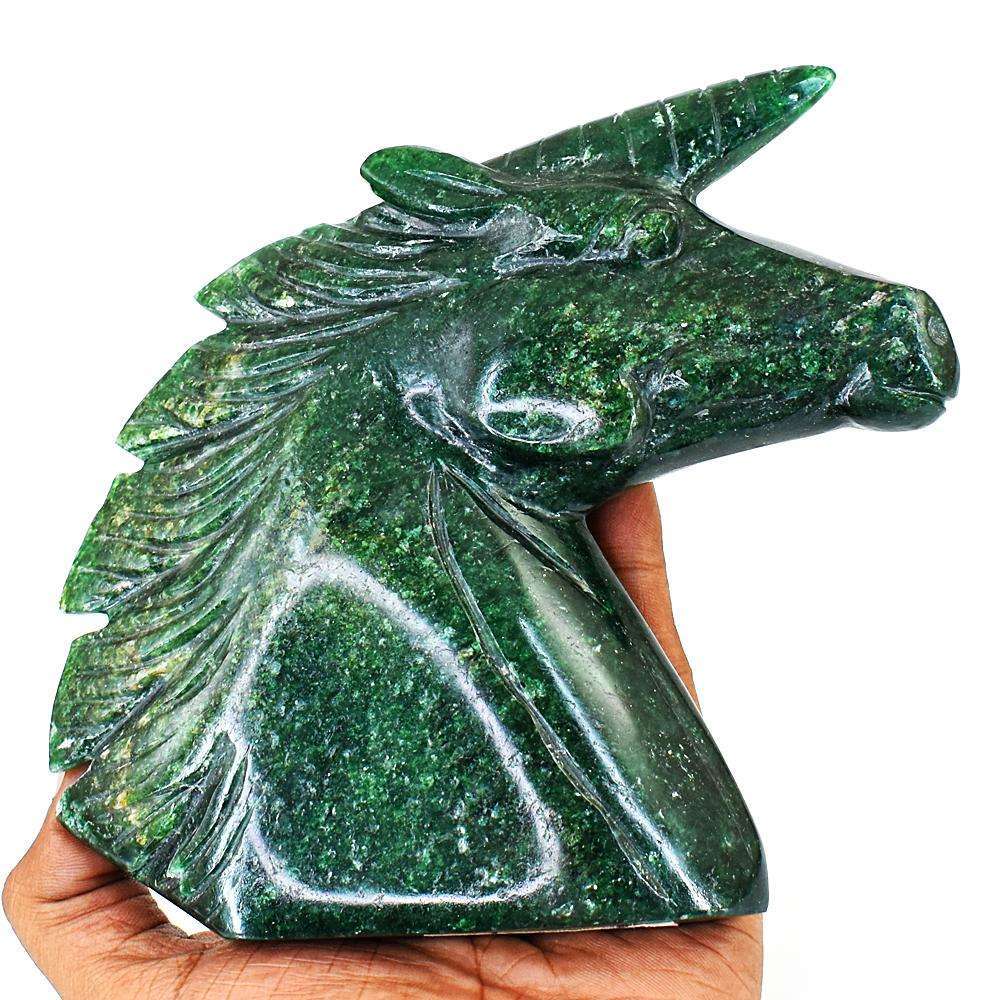 gemsmore:Exclusive Green Jade Hand Carved Unicorn Head