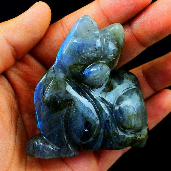 gemsmore:Exclusive Hand Carved Blue Flash Labradorite Cat