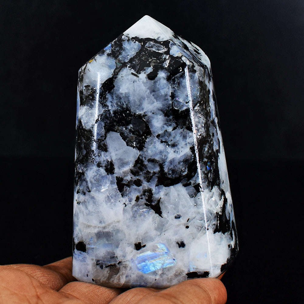 gemsmore:Exclusive Hand Carved Blue Flash  Moonstone Healing Point