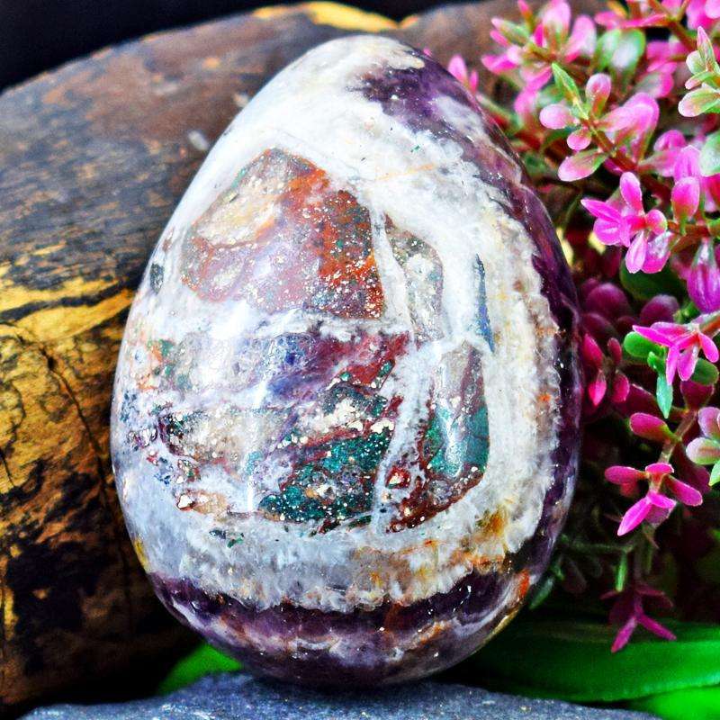 gemsmore:Exclusive Hand Carved Chevron Amethyst Healing Egg
