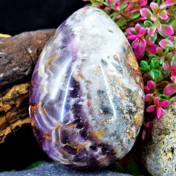 gemsmore:Exclusive Hand Carved Chevron Amethyst Healing Egg
