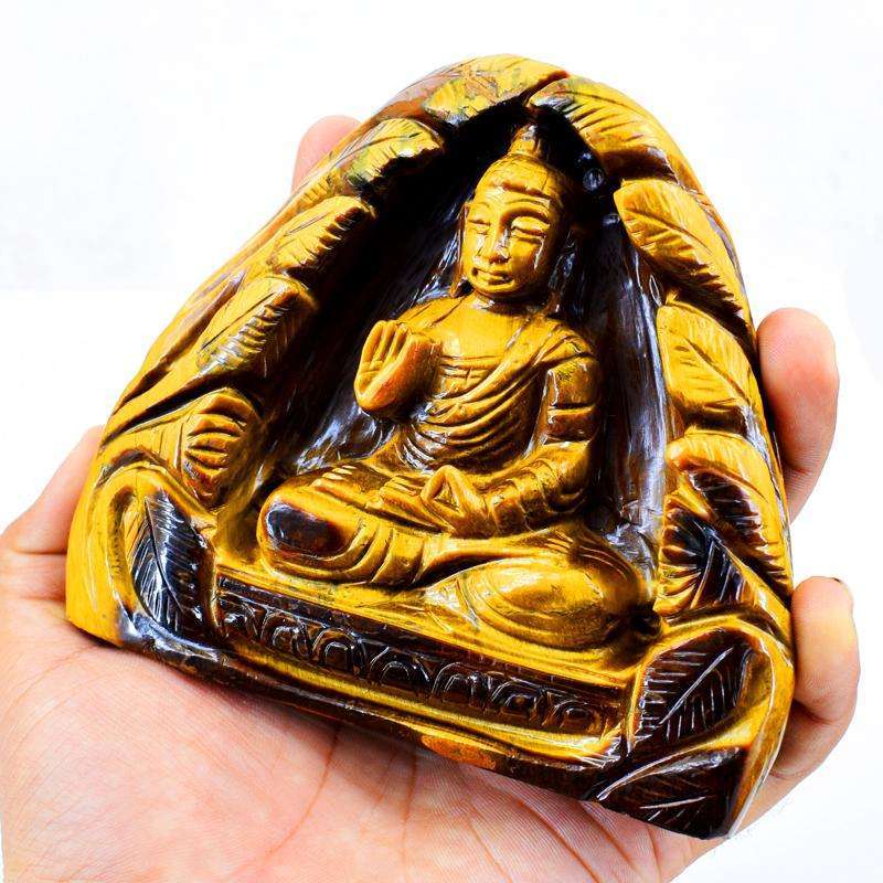 gemsmore:Exclusive Hand Carved Golden Tiger Eye Buddha In Cave