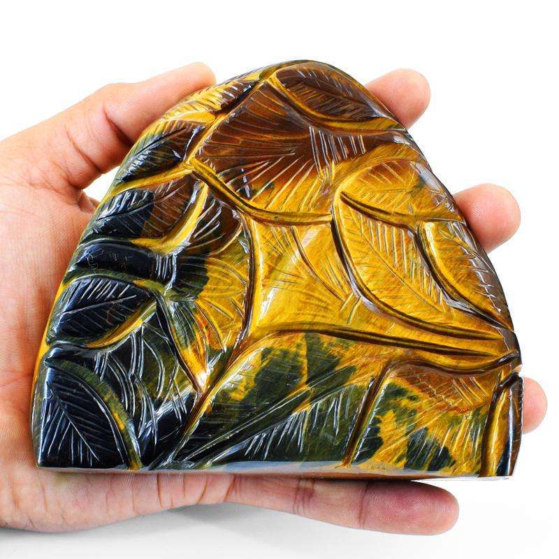 gemsmore:Exclusive Hand Carved Golden Tiger Eye Buddha In Cave