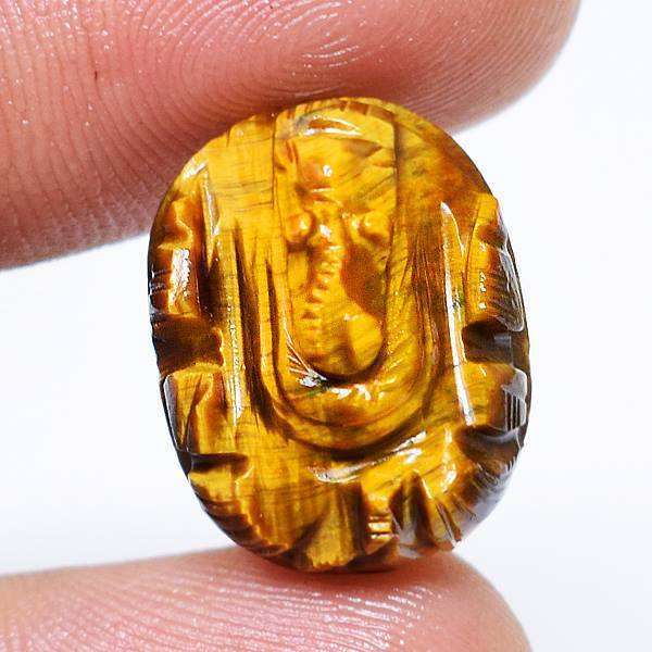 gemsmore:Exclusive Hand Carved Golden Tiger Eye Ganesha Gem