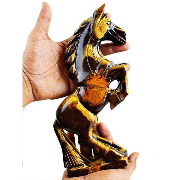 gemsmore:Exclusive Hand Carved Golden Tiger Eye Horse Carving