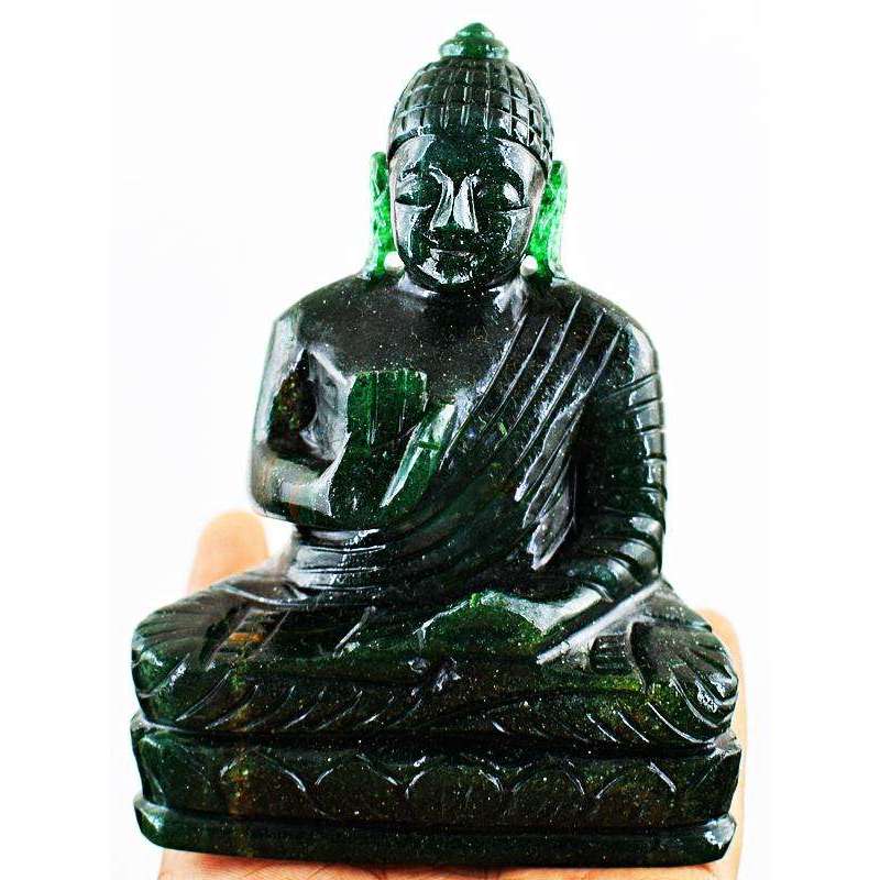 gemsmore:Exclusive Hand Carved Green Jade Lord Buddha