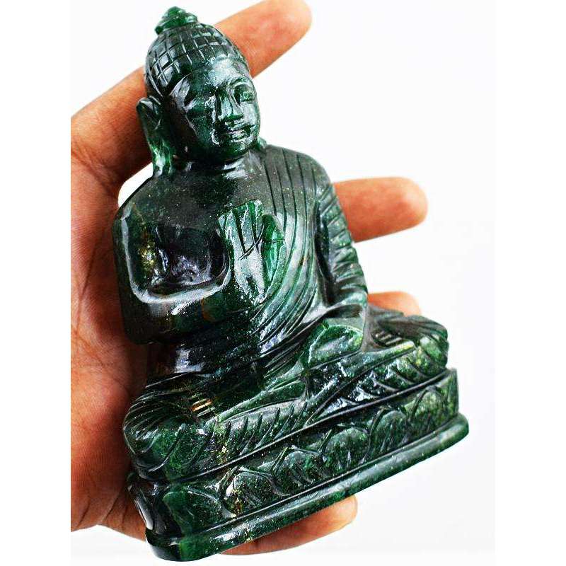 gemsmore:Exclusive Hand Carved Green Jade Lord Buddha