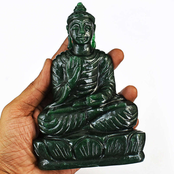 gemsmore:Exclusive Hand Carved Green Jade Lord Buddha Gemstone