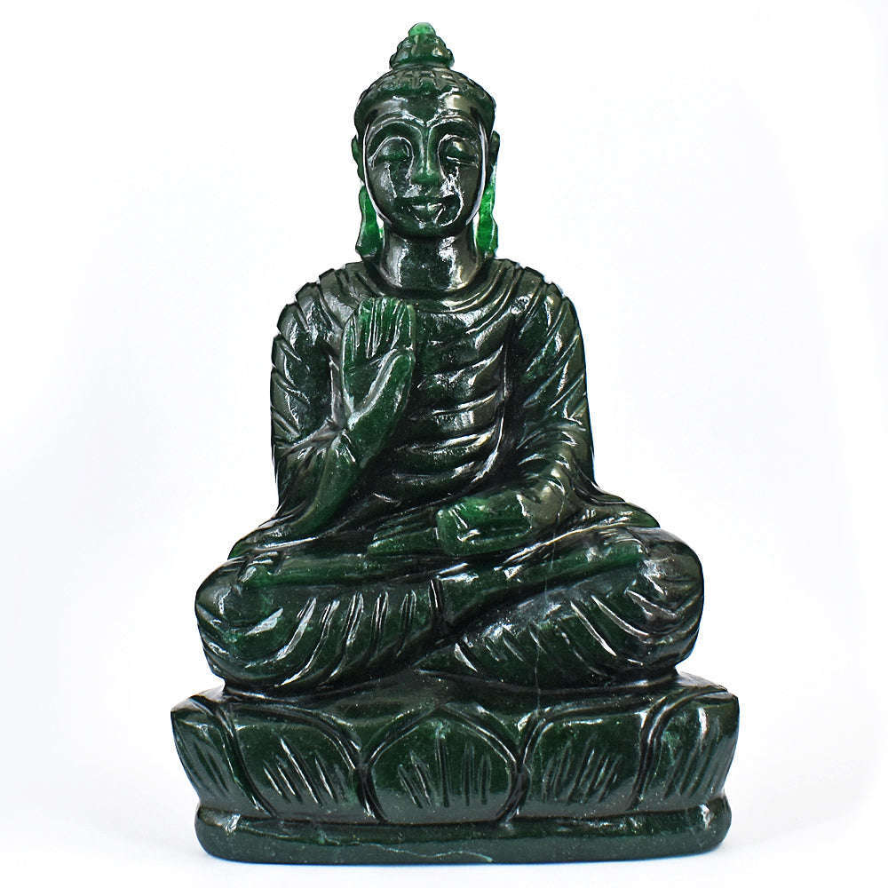gemsmore:Exclusive Hand Carved Green Jade Lord Buddha Gemstone