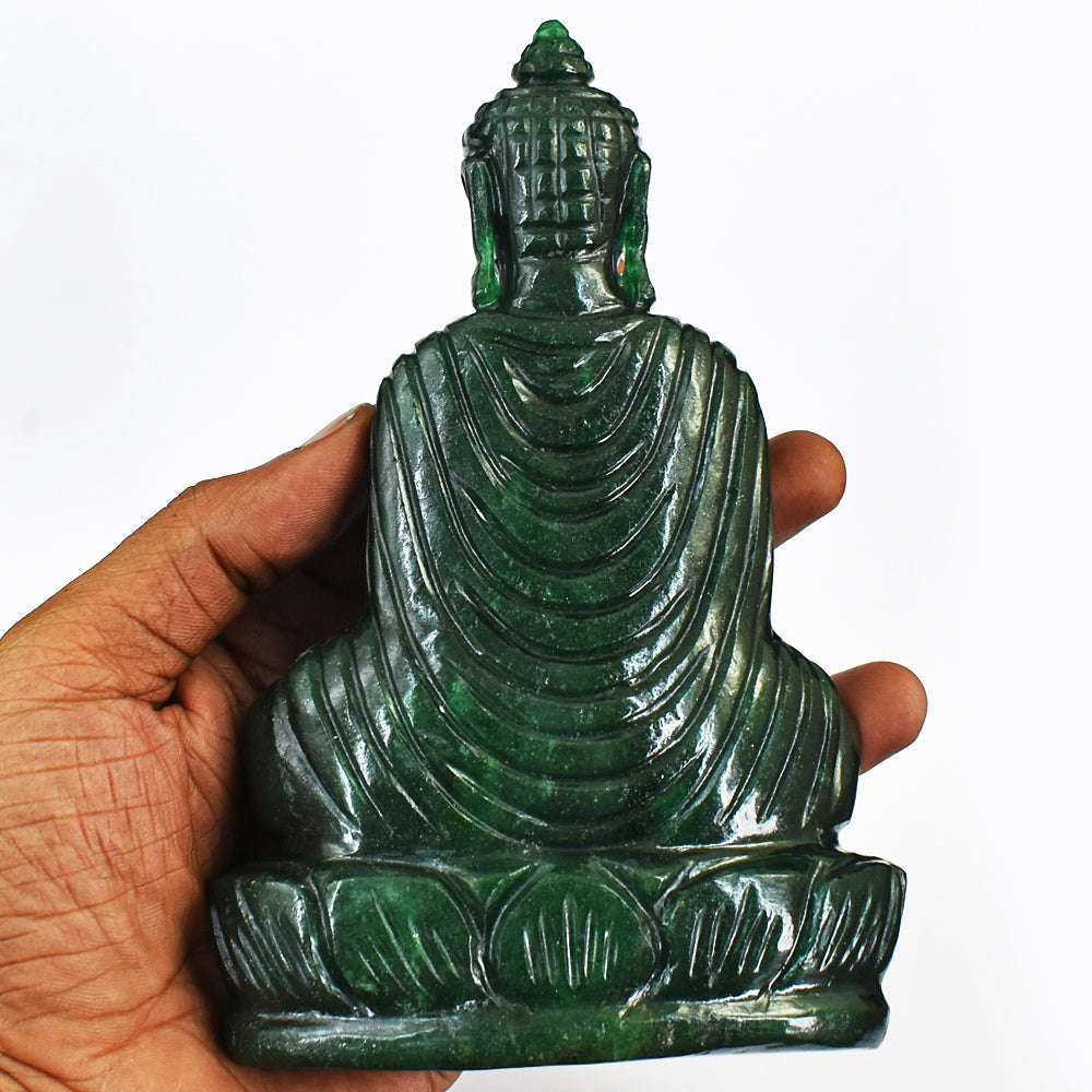 gemsmore:Exclusive Hand Carved Green Jade Lord Buddha Gemstone