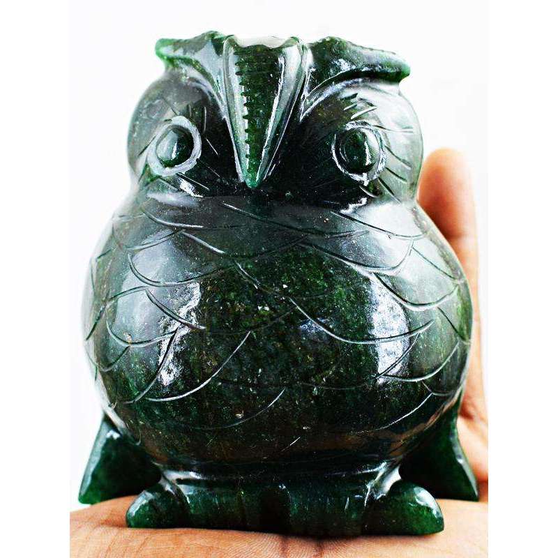gemsmore:Exclusive Hand Carved Green Jade Owl Gemstone