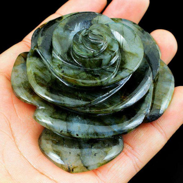 gemsmore:Exclusive Hand Carved Labradorite Rose Gemstone