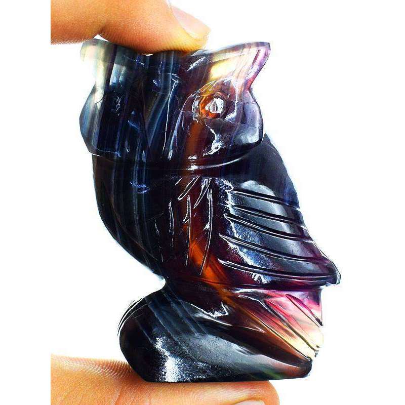 gemsmore:Exclusive Hand Carved Multicolor Fluorite Owl