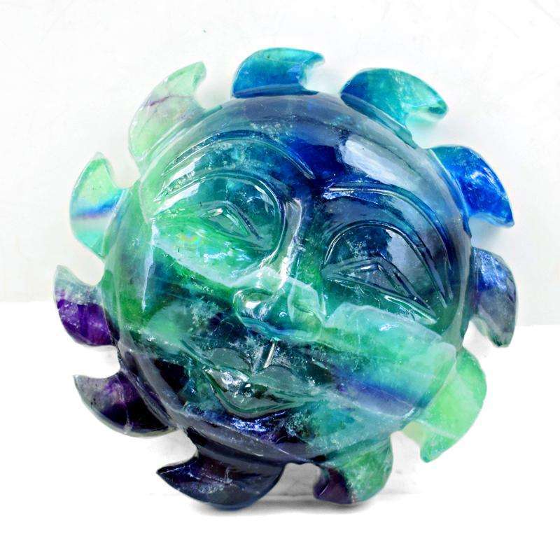 gemsmore:Exclusive Hand Carved Multicolored Fluorite Gemstone Sun Face