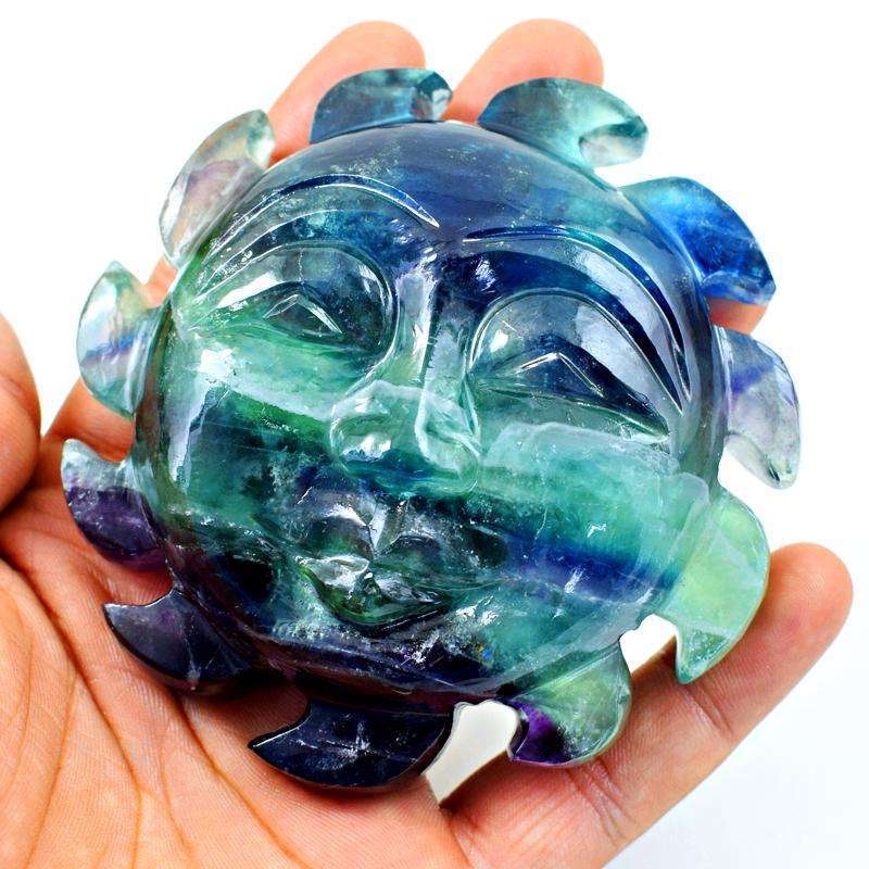 gemsmore:Exclusive Hand Carved Multicolored Fluorite Gemstone Sun Face