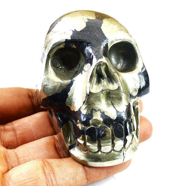 gemsmore:Exclusive Hand Carved Natural Golden Pyrite Gemstone Skull