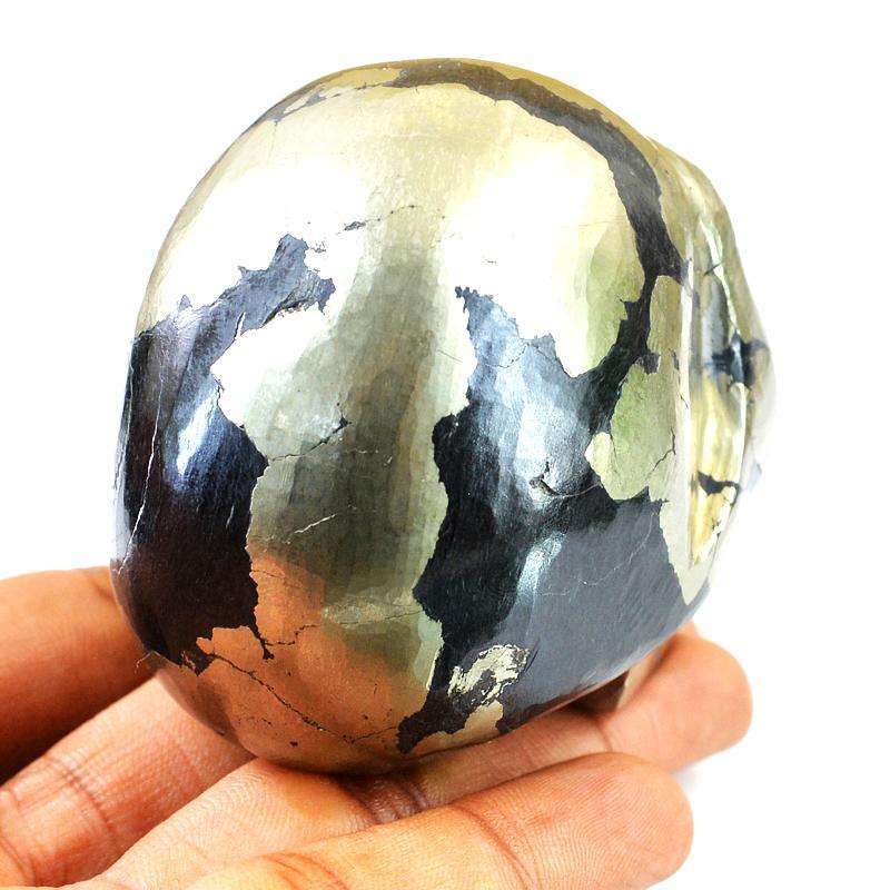 gemsmore:Exclusive Hand Carved Natural Golden Pyrite Gemstone Skull