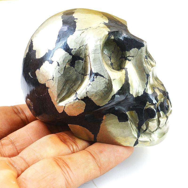 gemsmore:Exclusive Hand Carved Natural Golden Pyrite Gemstone Skull