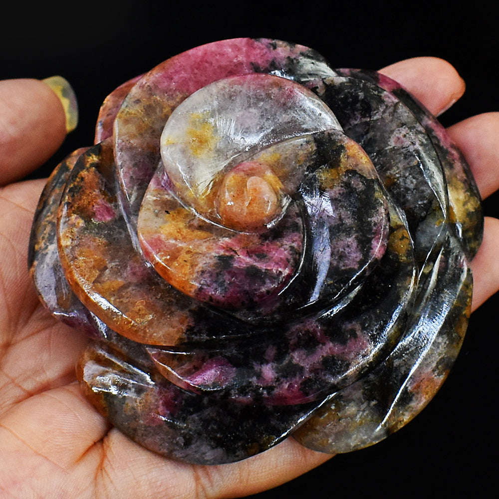 gemsmore:Exclusive Hand Carved Pink Rhodonite Rose Gemstone