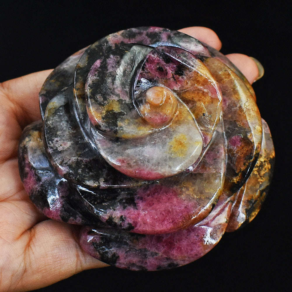 gemsmore:Exclusive Hand Carved Pink Rhodonite Rose Gemstone