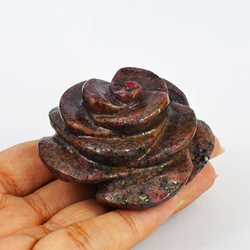 gemsmore:Exclusive Hand Carved Pink Rhodonite Rose Gemstone