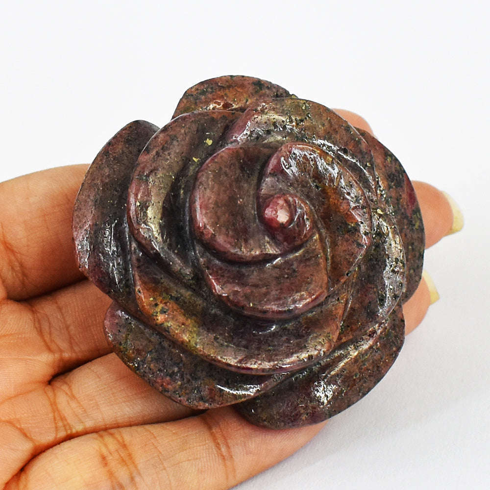 gemsmore:Exclusive Hand Carved Pink Rhodonite Rose Gemstone