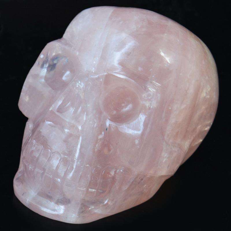 gemsmore:Exclusive Hand Carved Pink Rose Quartz Human Skull