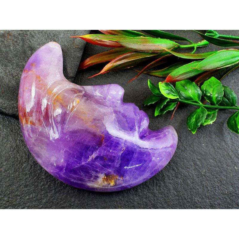 gemsmore:Exclusive Hand Carved Purple Amethyst Moon Face