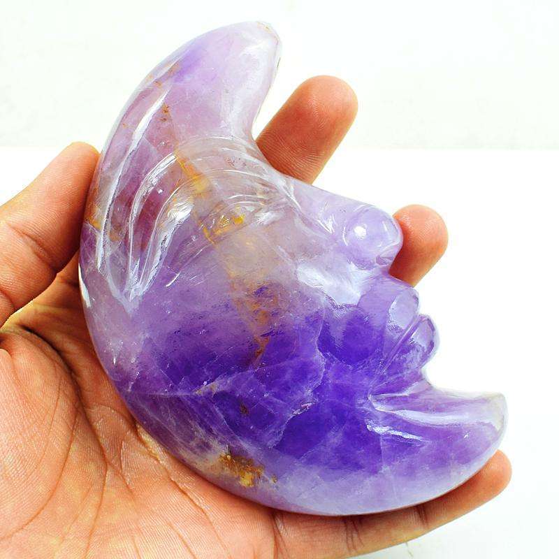 gemsmore:Exclusive Hand Carved Purple Amethyst Moon Face