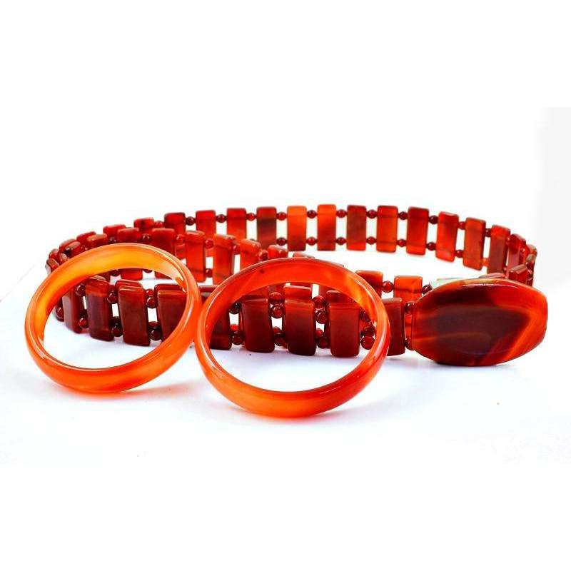 gemsmore:Exclusive Hand Carved Set Of Carnelian Belt & Bangles