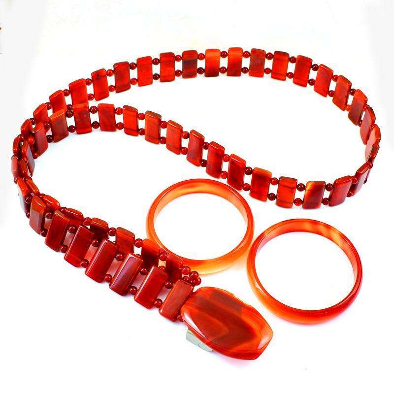 gemsmore:Exclusive Hand Carved Set Of Carnelian Belt & Bangles