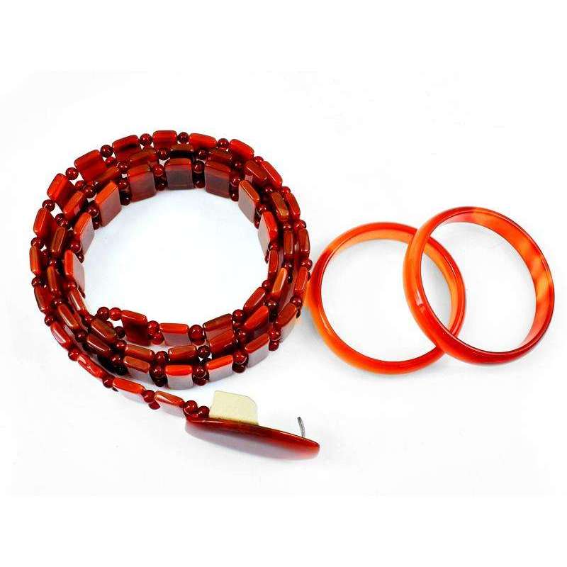 gemsmore:Exclusive Hand Carved Set Of Carnelian Belt & Bangles