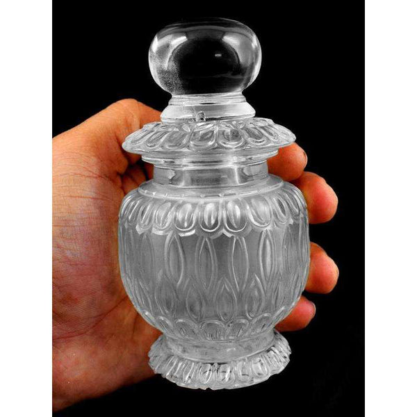 gemsmore:Exclusive Hand Carved White Quartz Perfume Bottle