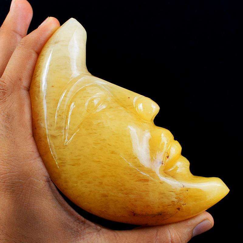 gemsmore:Exclusive Hand Carved Yellow Aventurine Moon Face