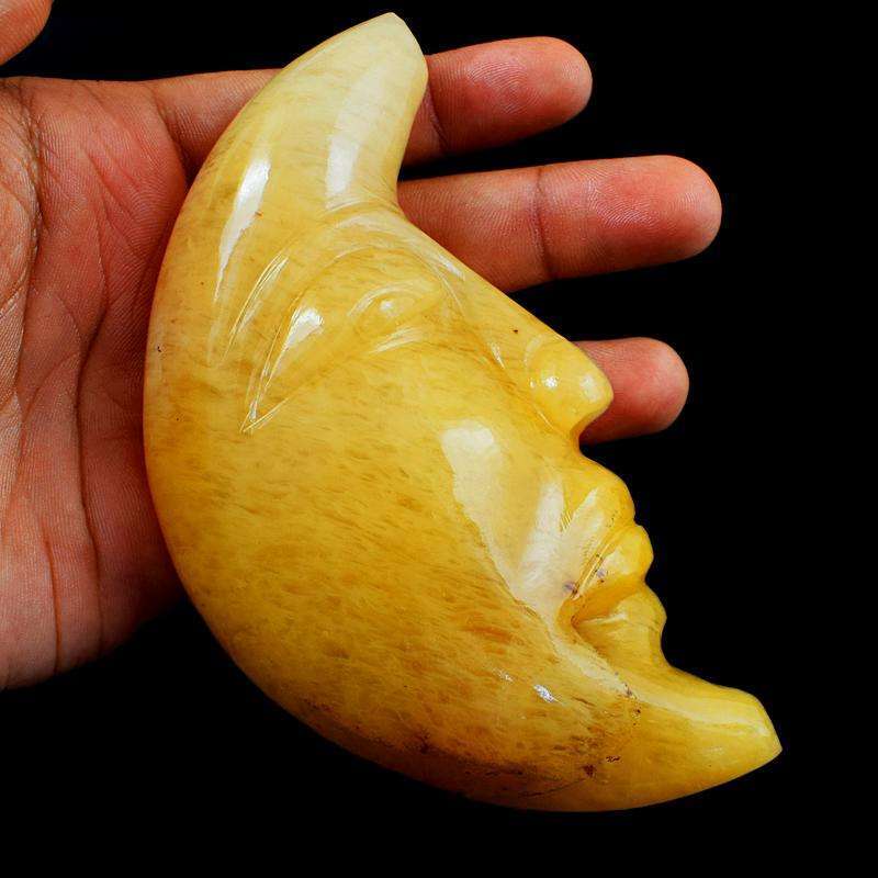 gemsmore:Exclusive Hand Carved Yellow Aventurine Moon Face
