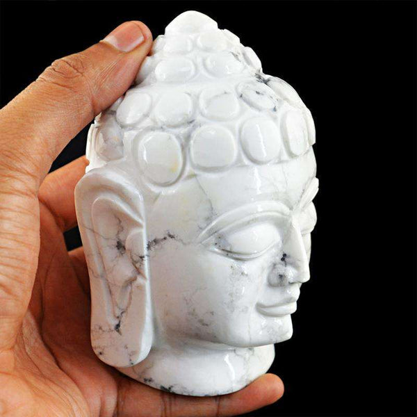 gemsmore:Exclusive Howlite Hand Carved Buddha Head