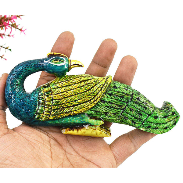 gemsmore:Exclusive Jade Enamel Printed Hand Carved Genuine Crystal Gemstone Carving Peacock