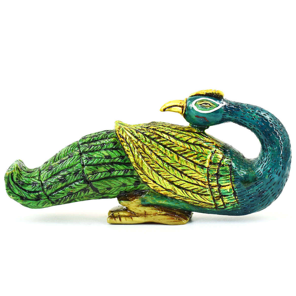 gemsmore:Exclusive Jade Enamel Printed Hand Carved Genuine Crystal Gemstone Carving Peacock