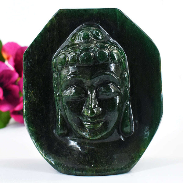 gemsmore:Exclusive Jade Hand Carved Genuine Crystal Gemstone Carving Lord Buddha Head