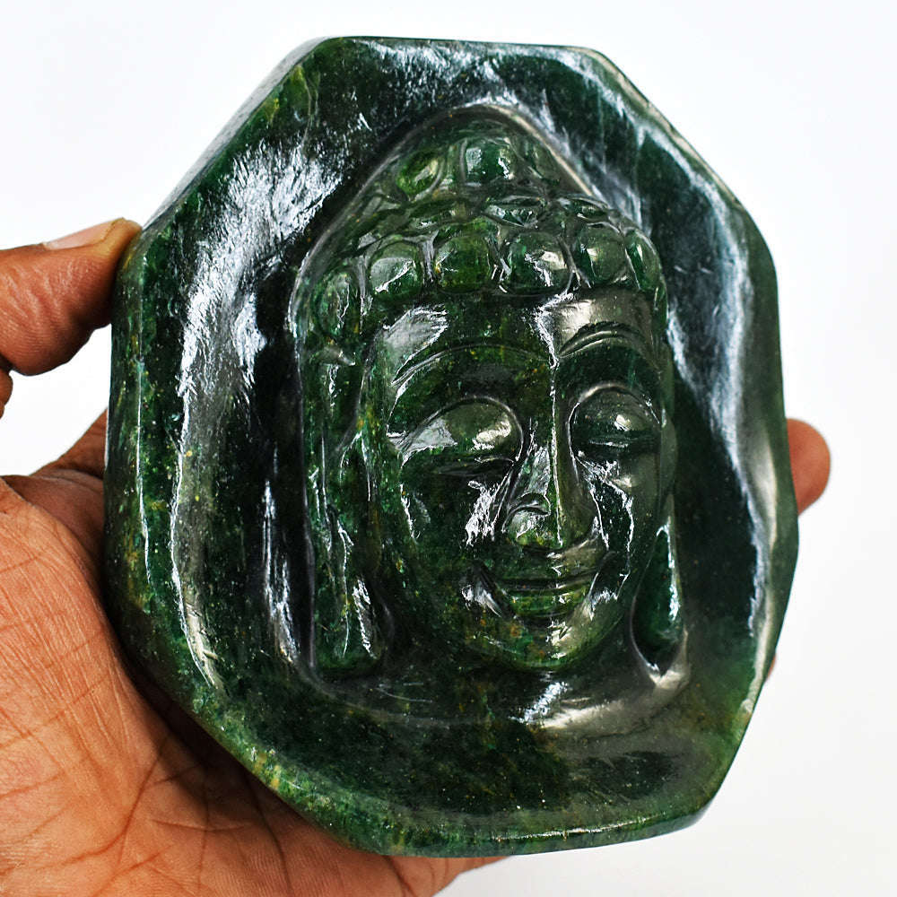 gemsmore:Exclusive Jade Hand Carved Genuine Crystal Gemstone Carving Lord Buddha Head