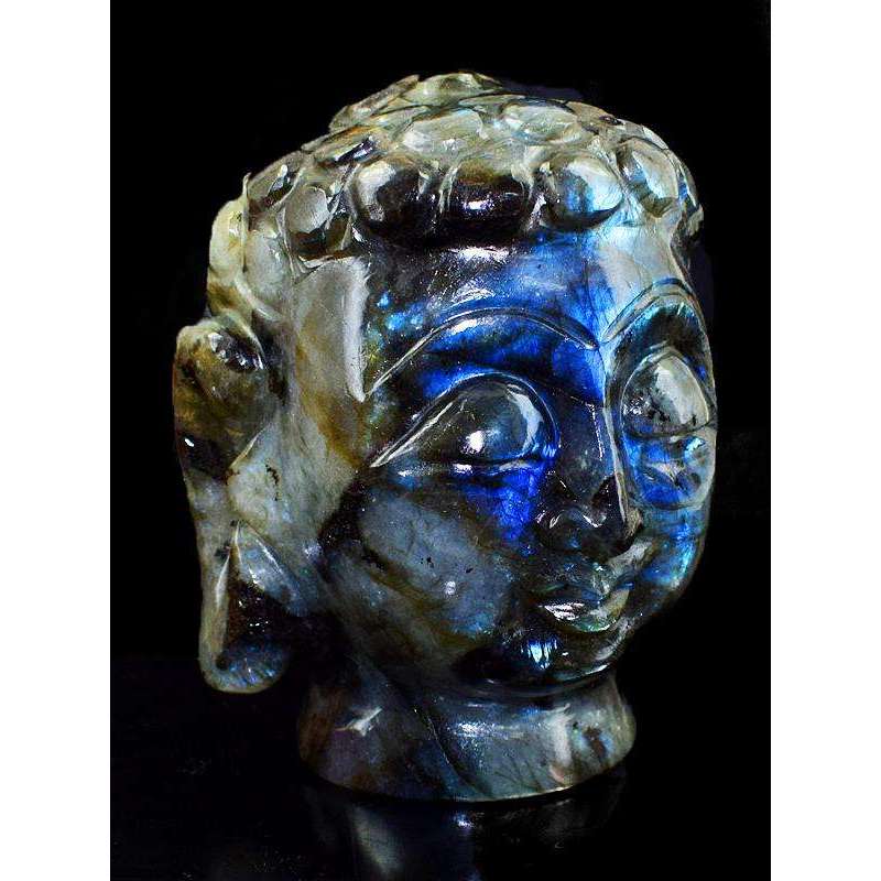gemsmore:Exclusive Labradorite Gemstone Carved Lord Buddha Head Idol