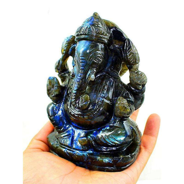 gemsmore:Exclusive Labradorite Gemstone Carved Lord Ganesha Idol Statute