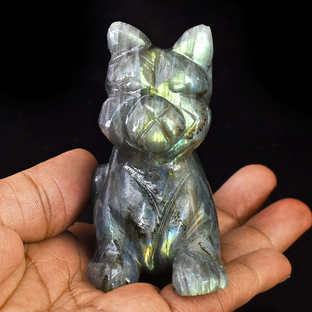 gemsmore:Exclusive Labradorite Hand Carved Dog