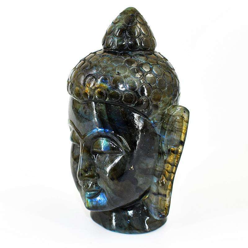 gemsmore:Exclusive Labradorite Hand Carved Genuine Crystal Gemstone Carving Buddha Head