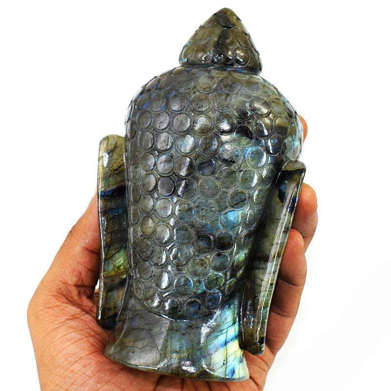 gemsmore:Exclusive Labradorite Hand Carved Genuine Crystal Gemstone Carving Buddha Head