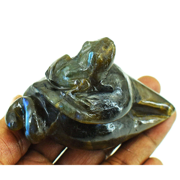 gemsmore:Exclusive Labradorite Hand Carved Genuine Crystal Gemstone Carving Conch With Frog