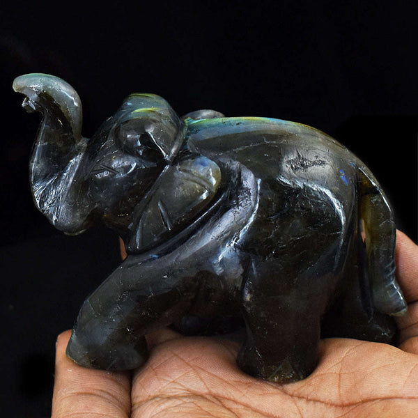 gemsmore:Exclusive Labradorite  Hand Carved Genuine Crystal Gemstone Carving Elephant
