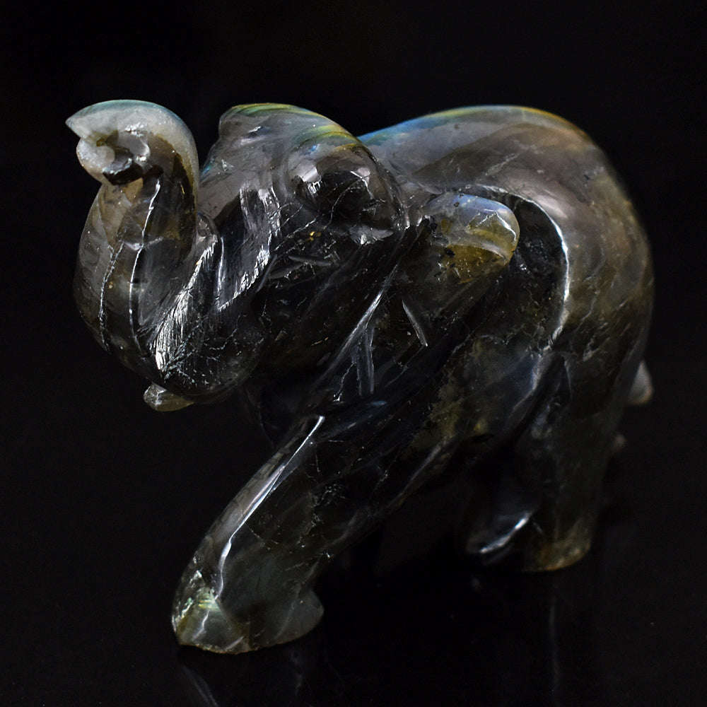 gemsmore:Exclusive Labradorite  Hand Carved Genuine Crystal Gemstone Carving Elephant