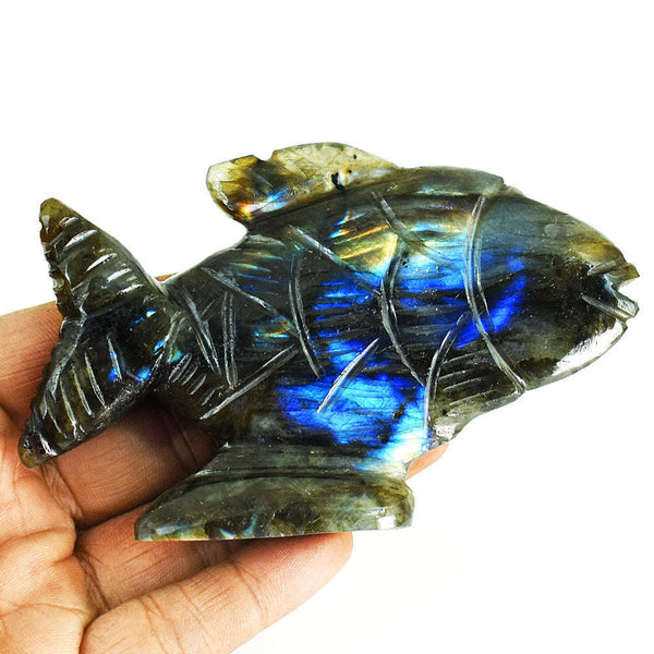gemsmore:Exclusive Labradorite Hand Carved Genuine Crystal Gemstone Carving Fish